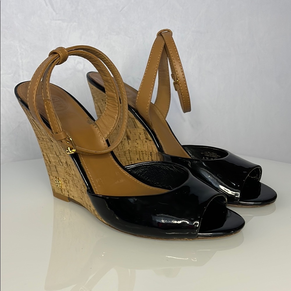 Black and Tan Wedge Sandals